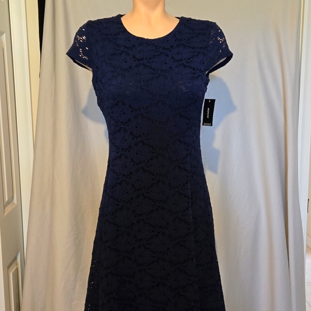 Navy fit and flare lace dress,NEW